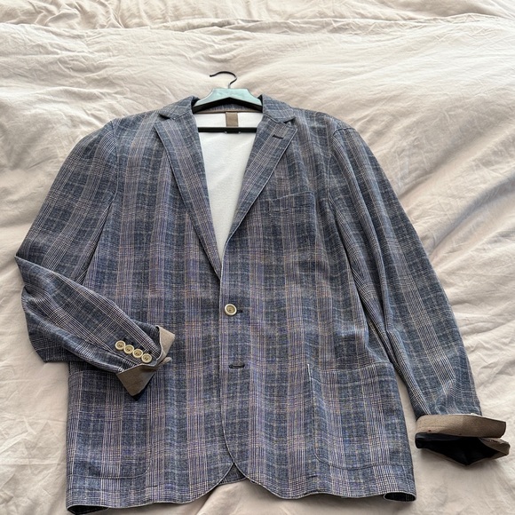 Eleventy Gray and Blue Laser Cut Checkered Blazer